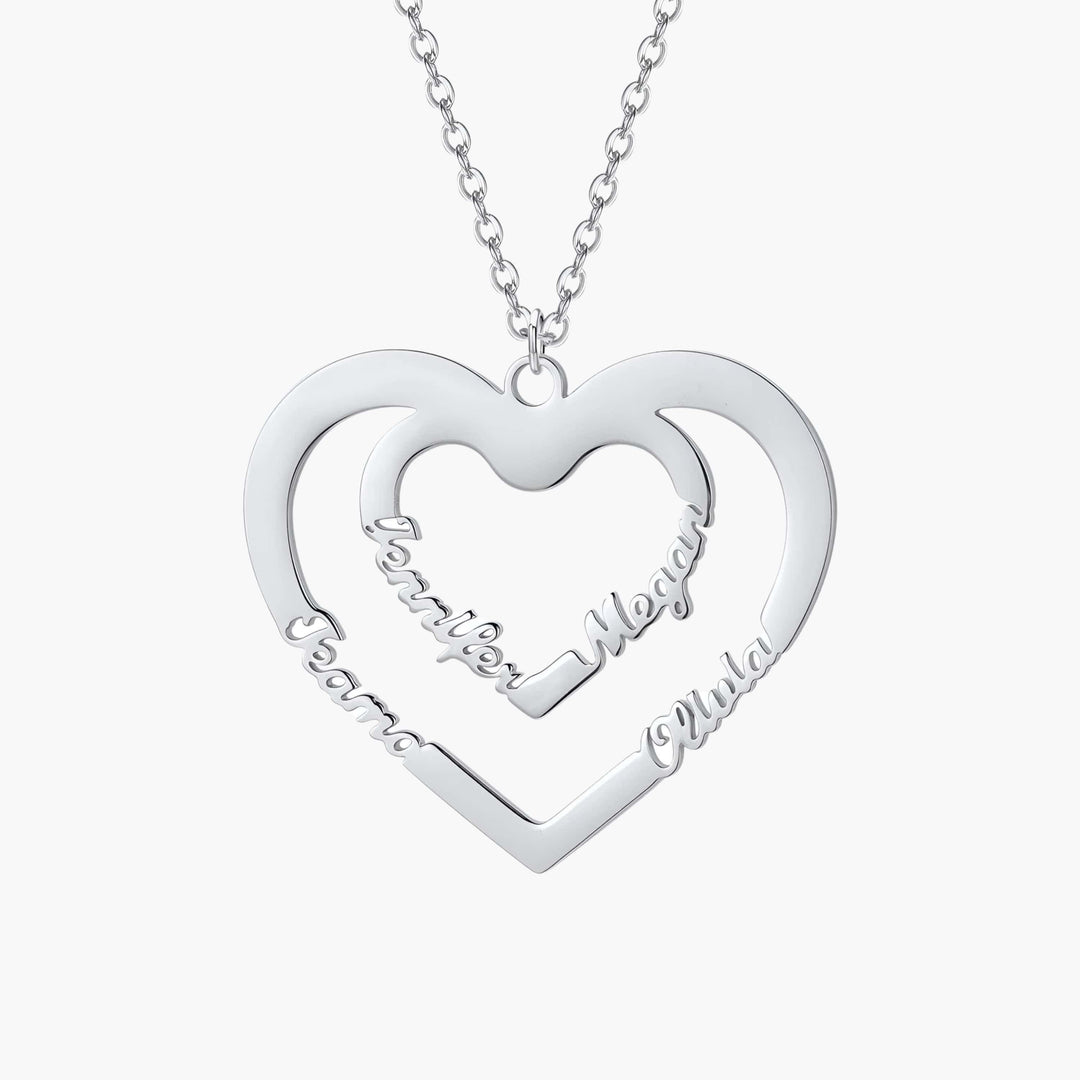 Necklace 4 Names Double Heart 