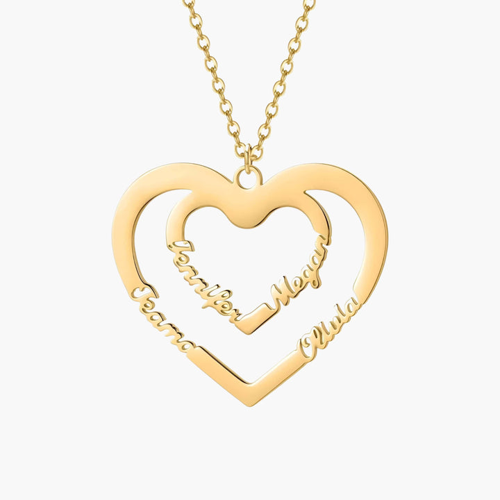 Necklace 4 Names Double Heart 