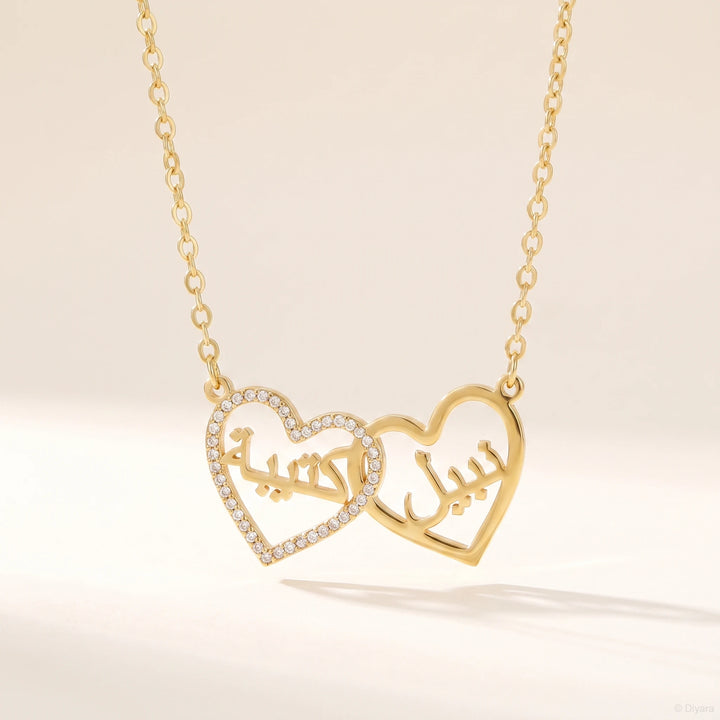 Collier Prénom Arabe Deux Coeurs Strass
