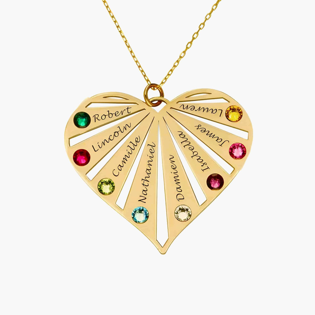 Heart Name Necklace with Birthstones 