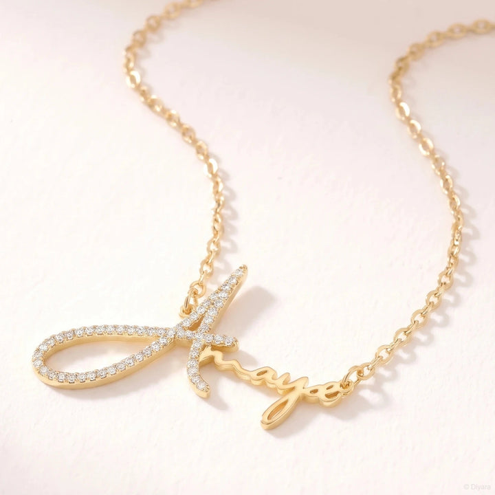 Collier Prénom Signature - 1ère Lettre en Strass