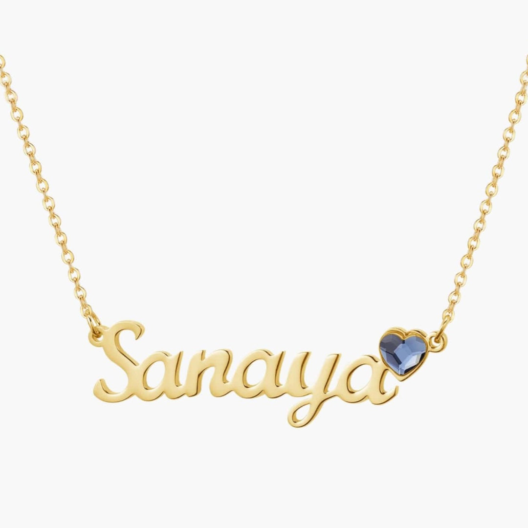 Heart Birthstone Name Necklace 