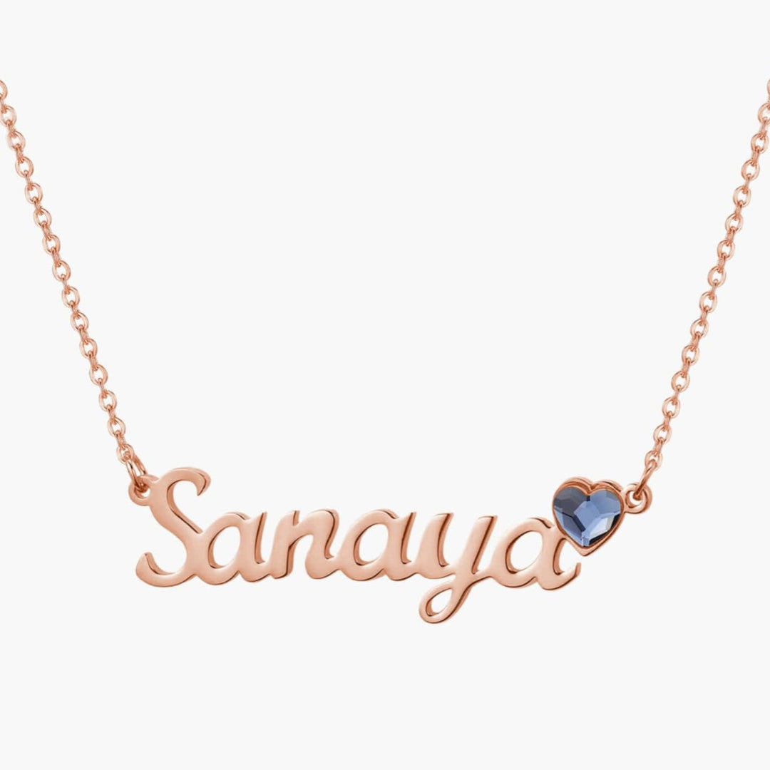 Heart Birthstone Name Necklace 