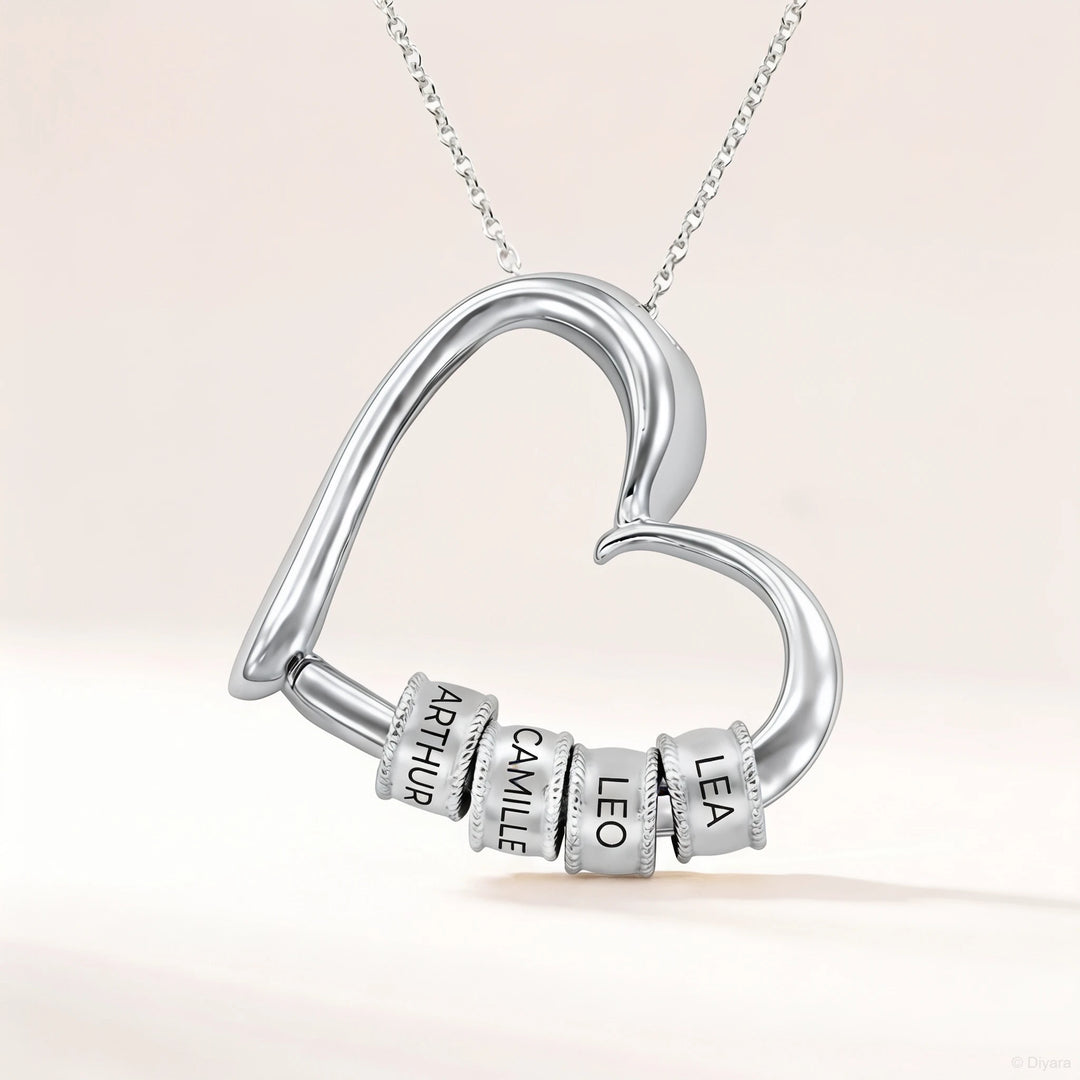 Collier cœur avec perles coulissantes Personnalisées