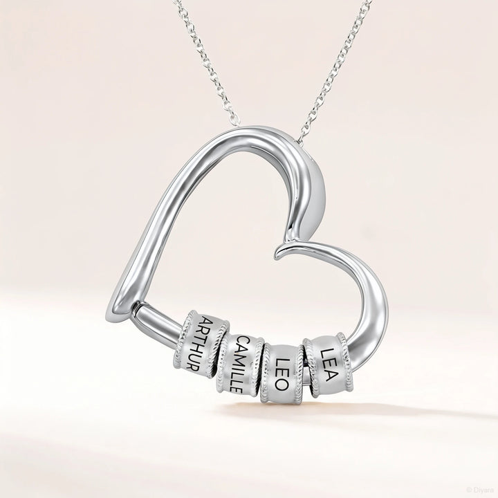 Collier cœur avec perles coulissantes Personnalisées