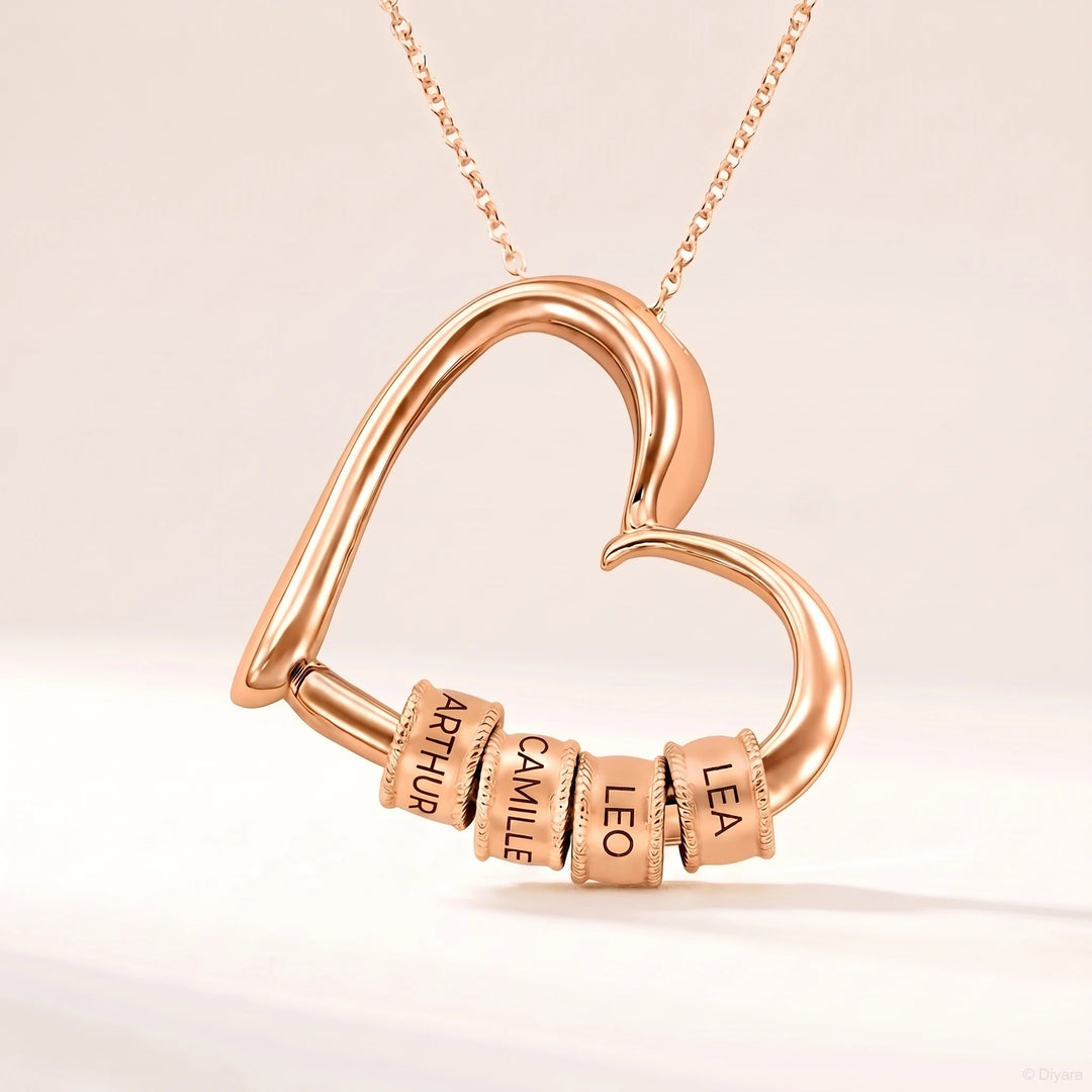 Collier cœur avec perles coulissantes Personnalisées