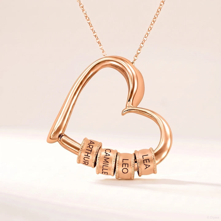 Collier cœur avec perles coulissantes Personnalisées