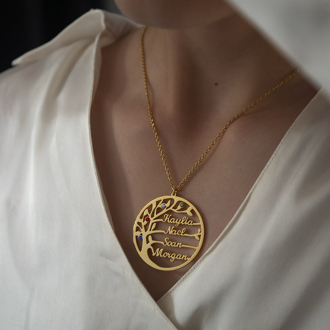 Birthstone Name Tree of Life Necklace 